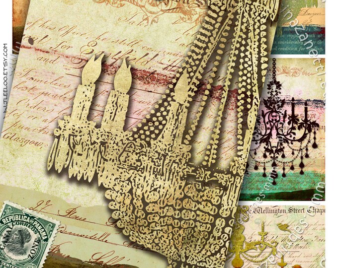 IT'S CHIC printable vintage ephemera romantic gift cards Digital collage sheet chandelier labels background documents gift tag ac160