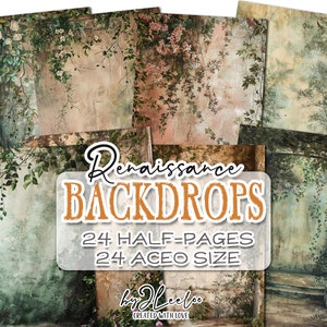 RENAISSANCE BACKDROPS half pages printable | Junk Journal Card Making supplies | Distressed grunge dirty paper crafting Collage CU | pp779