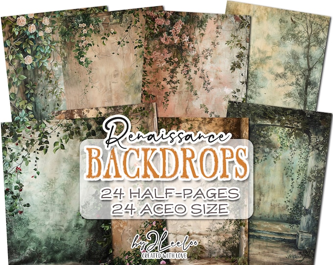 RENAISSANCE BACKDROPS half pages printable | Junk Journal Card Making supplies | Distressed grunge dirty paper crafting Collage CU | pp779