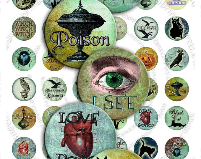 Digital collage CIRCLES MAGIQUE 1 inch circle for spooky halloween pendant and craft instant download printable tn121