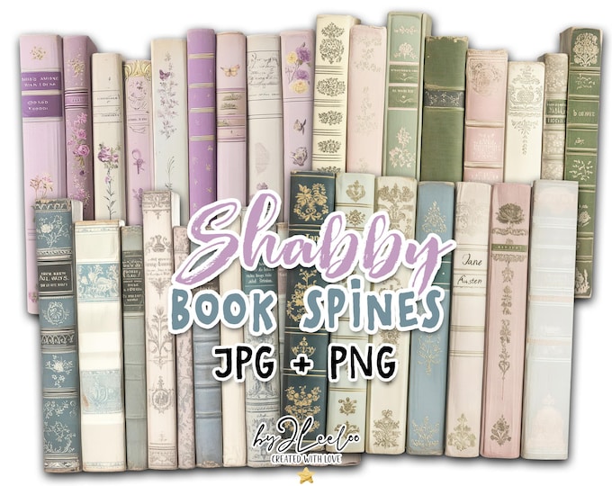 Shabby BOOK SPINES victorian PNG book | library printable junk journal scrapbook clipart | soft pink ivory sage green antique  | pp899