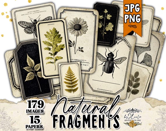 NATURAL FRAGMENTS – Vintage Labels & Ephemera Tags for Junk Journal, Natural Archive Style | Scrapbooking and Mixed Media | tl369