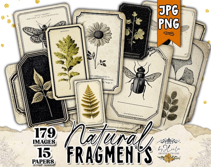 NATURAL FRAGMENTS – Vintage Labels & Ephemera Tags for Junk Journal, Natural Archive Style | Scrapbooking and Mixed Media | tl369