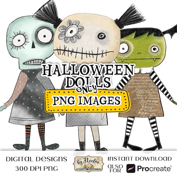 HALLOWEEN DOLLS Zombie PNG Clipart - Digital Skull - Brain - Spooky Eyes - Instant Download - Trick or Treating - Printable Party pp562