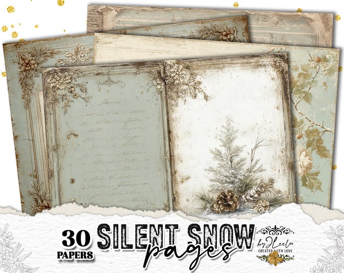SILENT SNOW PAGES – Vintage Winter Papers for Junk Journal, Collage & Mixed Media | ppK29