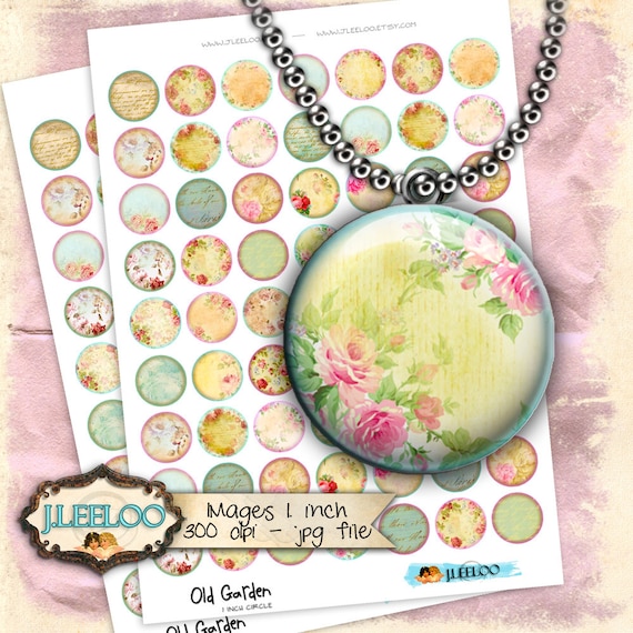 Digital print OLD GARDEN 1 inch circle writable tag flower images pendant magnet and craft  instant download printable image tn399