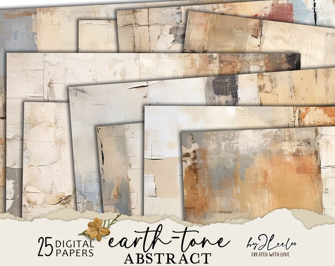 EARTH TONE ABSTRACT vintage papers | modern paint Junk Journal pages background Distressed grunge card making collage digital poster | pp698