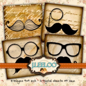 Colagem digital MUSTACHE 4 x 4 polegadas imagens quadradas para porta-copos etiquetas para pendurar joias cartões de felicitações magnéticos download instantâneo para impressão tn382