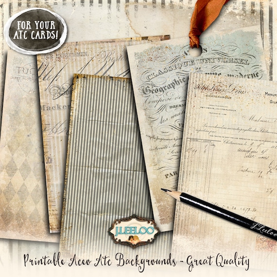 VINTAGE BACKGROUNDS  journal art atc aceo size Digital chic collage sheet french style jewelry holder paper goods ac299