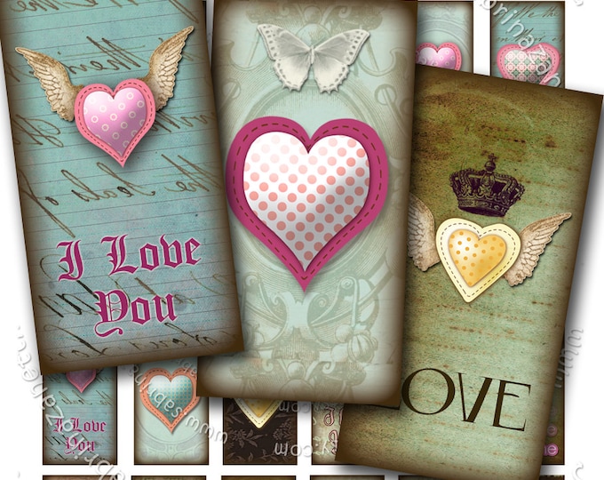 MY HEART 2x1 domino valentine love for rectangle pendant soldered art Digital collage sheet clipart instant download printable do127