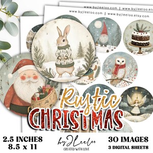 Ilustración imprimible de 2,5 pulgadas de NAVIDAD RÚSTICA / para etiquetas adhesivas decorativas colgantes, ilustración popular invernal para diario digital / tn839
