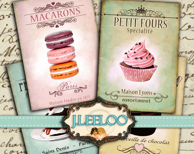 SWEET MACARONS postcards digital graphic Digital collage sheet card making scrapbook diary instant download print paper goods pp247