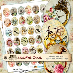 HOURS OVAL printable oval Steampunk Digital collage sheet for oval pendants instant download  pasper craft vintage ephemera ov101