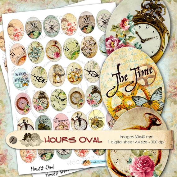HOURS OVAL printable oval Steampunk Digital collage sheet for oval pendants instant download  pasper craft vintage ephemera ov101