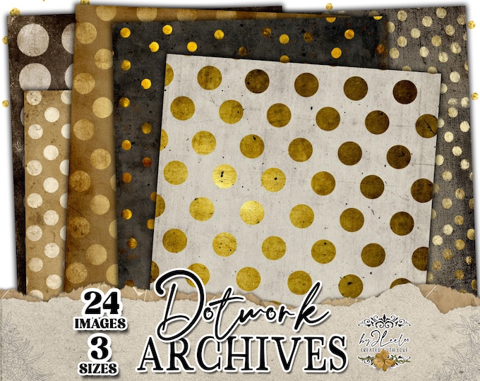 DOTWORK ARCHIVES vintage dot papers, distressed polka dot backgrounds for junk journal, collage, paper crafts and mixed media | CU | ppK20