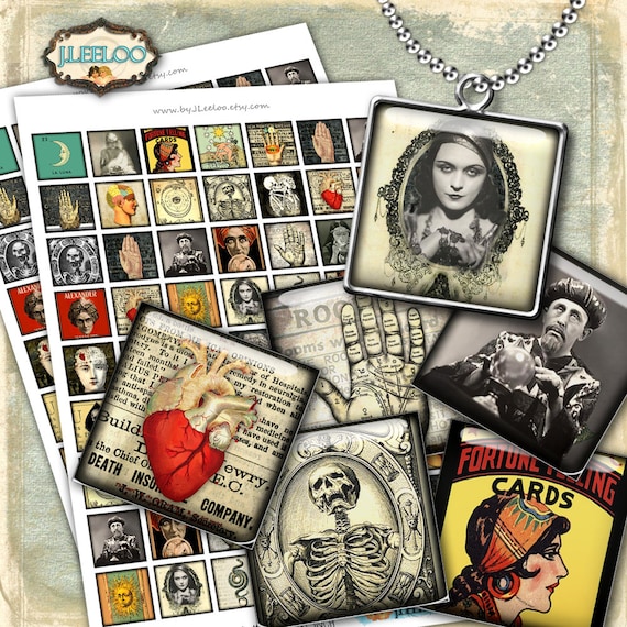 FORTUNE TELLING Digital collage sheet printable halloween images download for resin glass pendants bezel findings trays magnets qu460