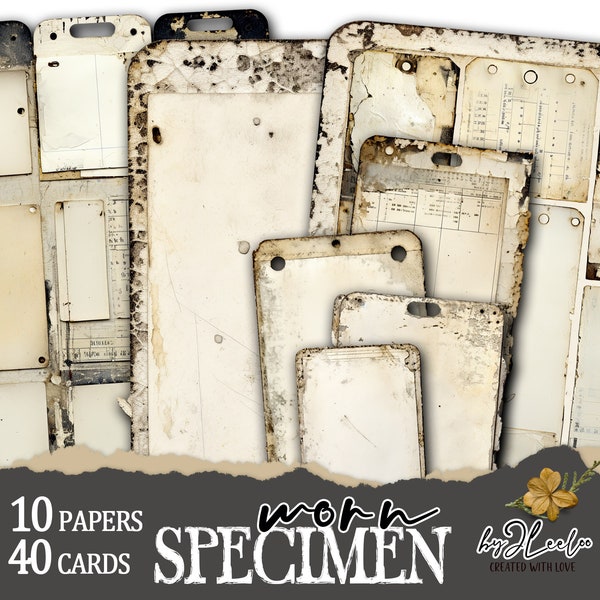 WORN SPECIMEN label tag vintage supplies | Grungy distressed ephemera junk journal | Steampunk masculine digital collage journal CU | cl165