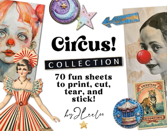 CIRCUS 70 Digital Papers Printable | Large Collection for Mixed Media Junk Journals Collage Digital Art Scrapbook Papercraft | cp018