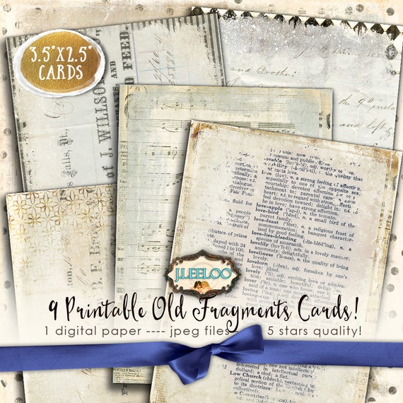 FRAGMENTS atc aceo size text vintage background Digital collage sheet printable craft art hobby crafting scrapbooking jewelry holder ac300