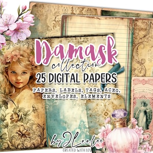 DAMASK COLLECTION kit de diario basura / páginas imprimibles en acuarela / hoja de collage digital romántico victoriano / papelería vintage / pp627