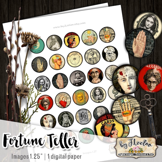 FORTUNE TELLER 1.25" halloween  printable images download digital collage sheet for cupcake toppers pocket mirrors magnets cabochon Tn605