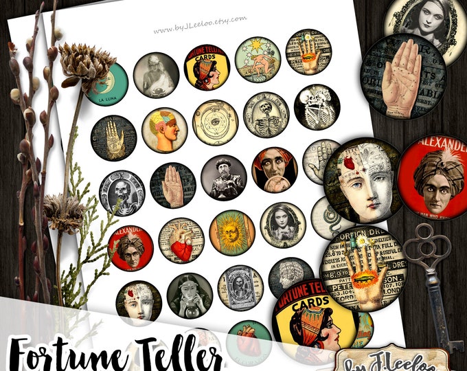 FORTUNE TELLER 1.25" halloween  printable images download digital collage sheet for cupcake toppers pocket mirrors magnets cabochon Tn605