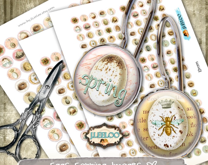 Digital collage sheet EGGS 12 16 20mm circle sheets earring ring size birds royal chic digital images jewelry instant download tn393