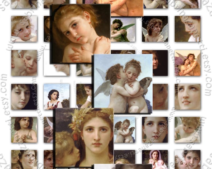 Digital collage sheet BOUGUEREAU 1x1 square painting for pendant clipart magnet instant download printable qu119