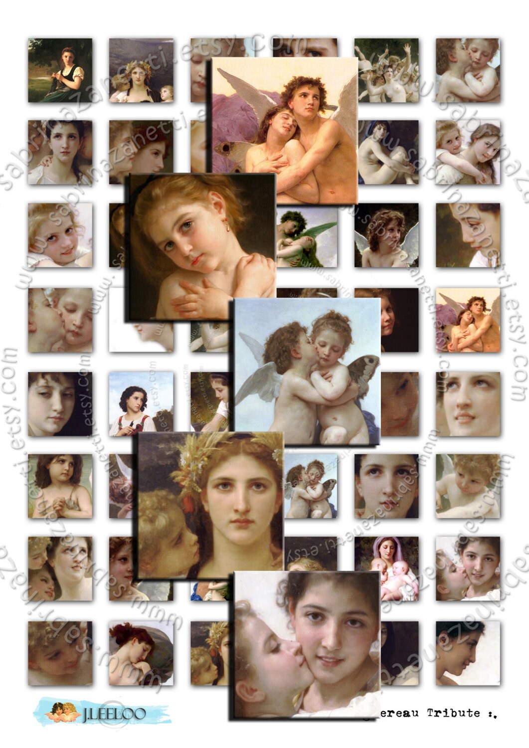 Digital collage sheet BOUGUEREAU 1x1 square painting for pendant clipart magnet instant download printable qu119