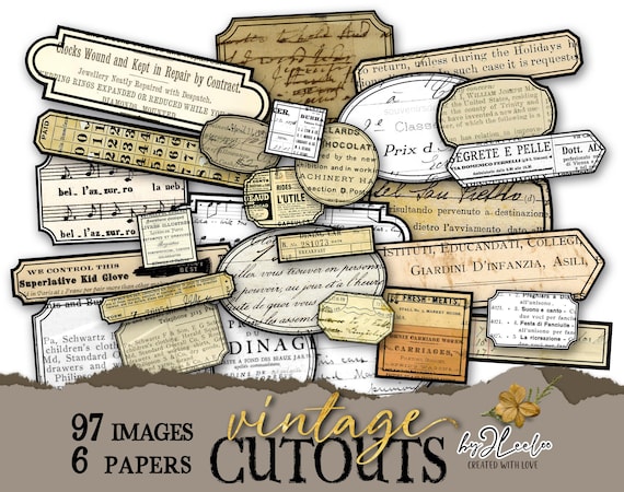 VINTAGE CUTOUTS label printable fussy-cut supplies | Tags ephemera junk journal | steampunk  masculine images digital collage sheet | tl281