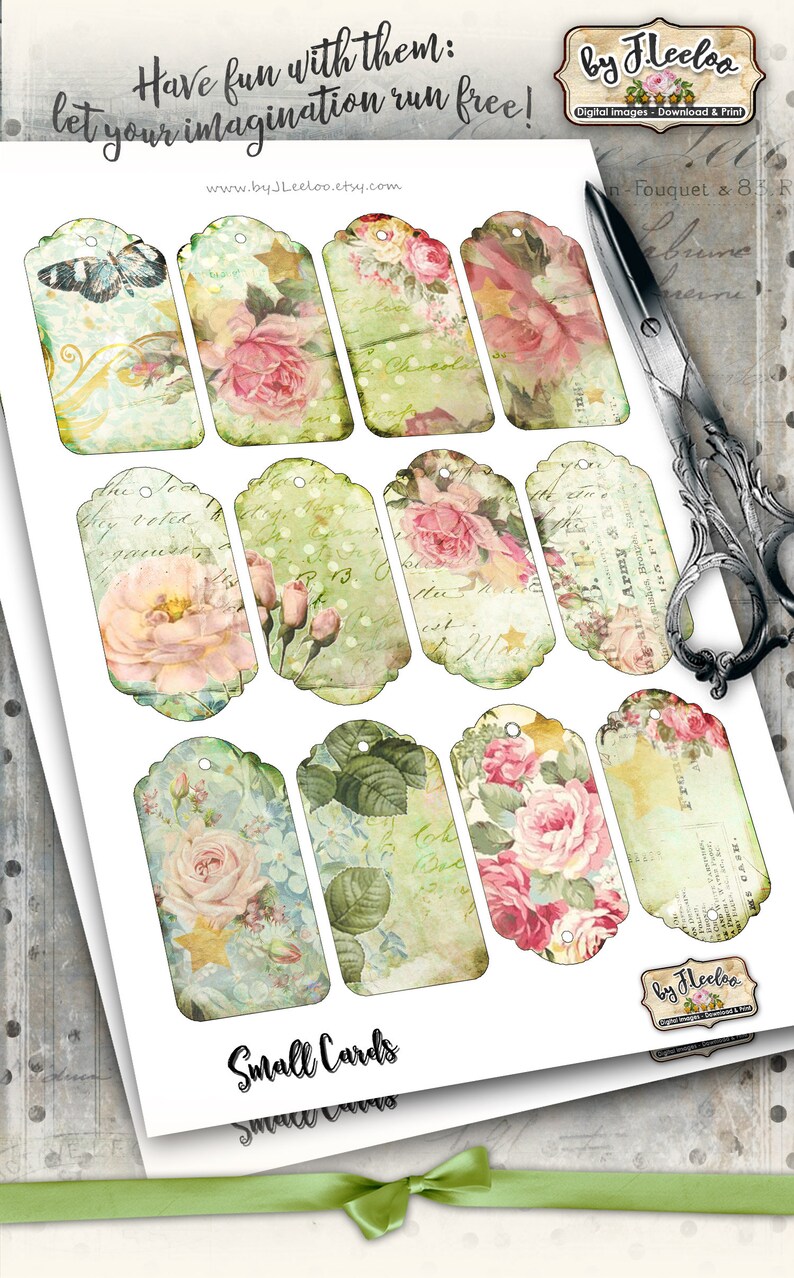SMALL TAGS Digital French Shabby Chic Roses Paper Goods for - Etsy