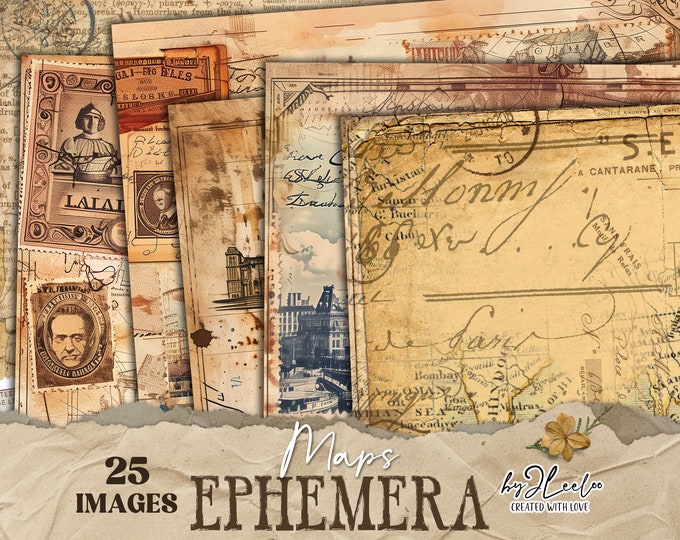MAPS EPHEMERA Digital Vintage pages | Junk Journals scrapbook notebook collage sheet | paper printable Paris background download | pp550