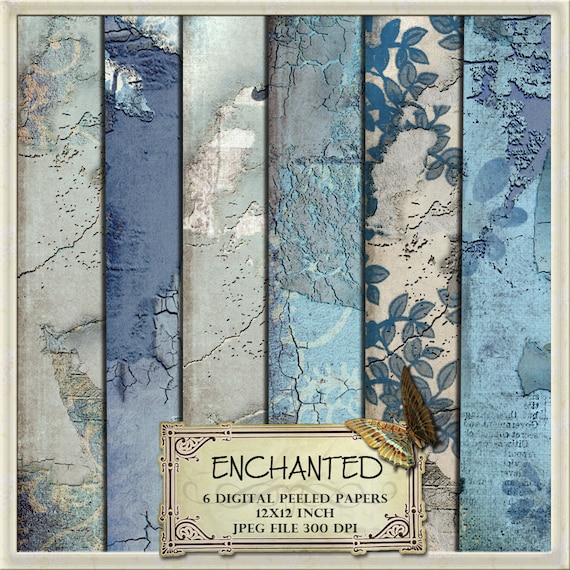 ENCHANTED 大型 12 x 12 インチ ブルー デジタルコラージュシート