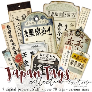 JAPAN TAGS vintage label ephemera supplies | Oriental tags aged and ruined for junk journal | scrapbooking  digital collage | tl261