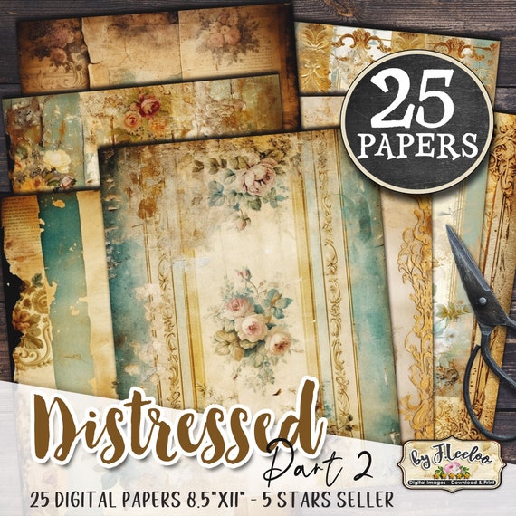 VICTORIAN DISTRESSED 2 french tattered papers | Shabby Chic Junk Journal pages | background Distressed card making digital ephemera | pp603