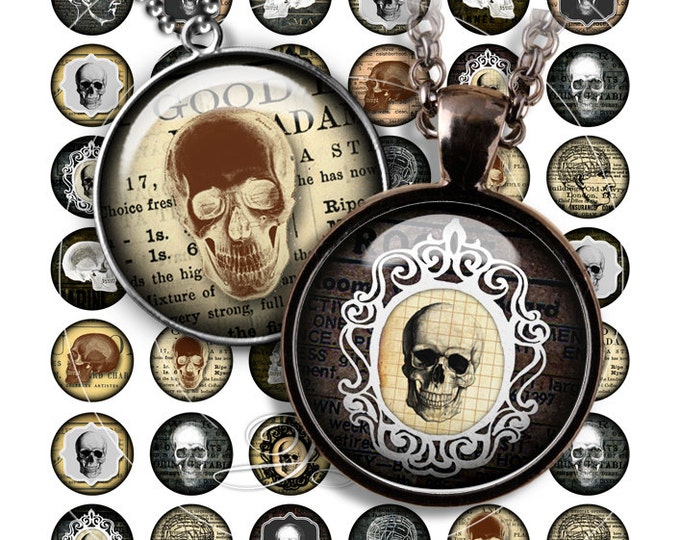 GOTHIC SKULL Digital Download 1" size printable round images for glass or resin pendants magnets bottle caps bezel trays scrapbook tn480