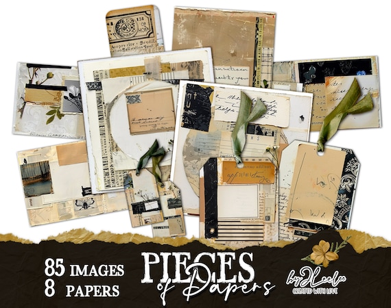 PIECES OF PAPER printable labels tags supplies | Collage vintage ephemera junk journal diary paper craft | masculine images digital | pp810