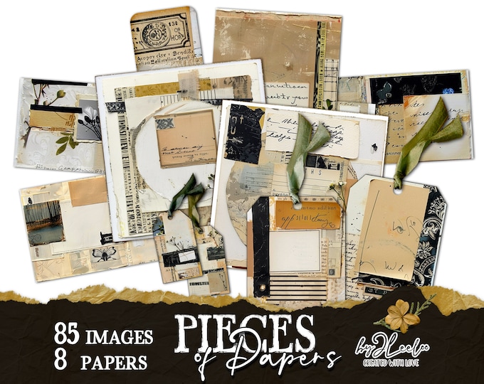 PIECES OF PAPER printable labels tags supplies | Collage vintage ephemera junk journal diary paper craft | masculine images digital | pp810