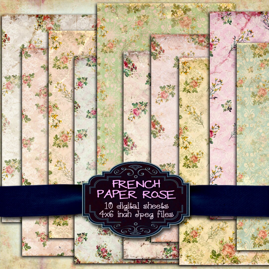 FRENCH PAPER ROSE 10 Postcard Digital Papers Digital Collage Sheet ...