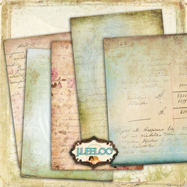 DECORATIVE 9 postcard background 5x7 inch texture diary scrapbook paper good Digital collage sheets instant download printable pp286