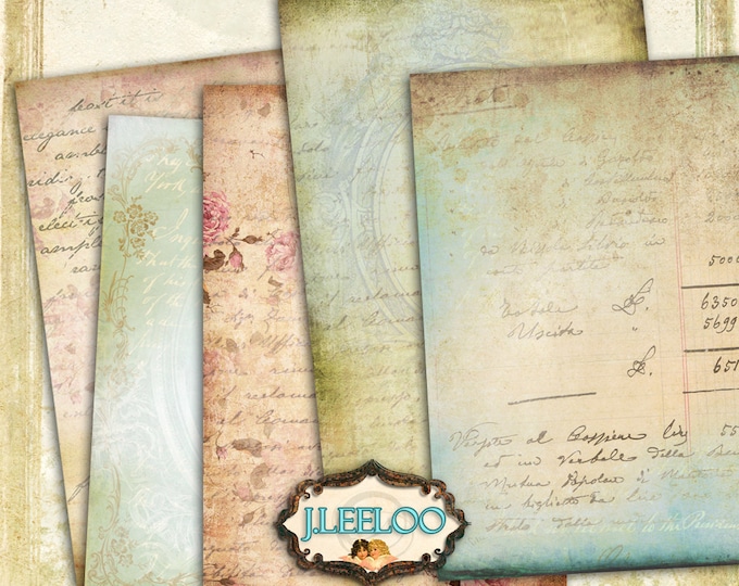 DECORATIVE 9 postcard background 5x7 inch texture diary scrapbook paper good Digital collage sheets instant download printable pp286