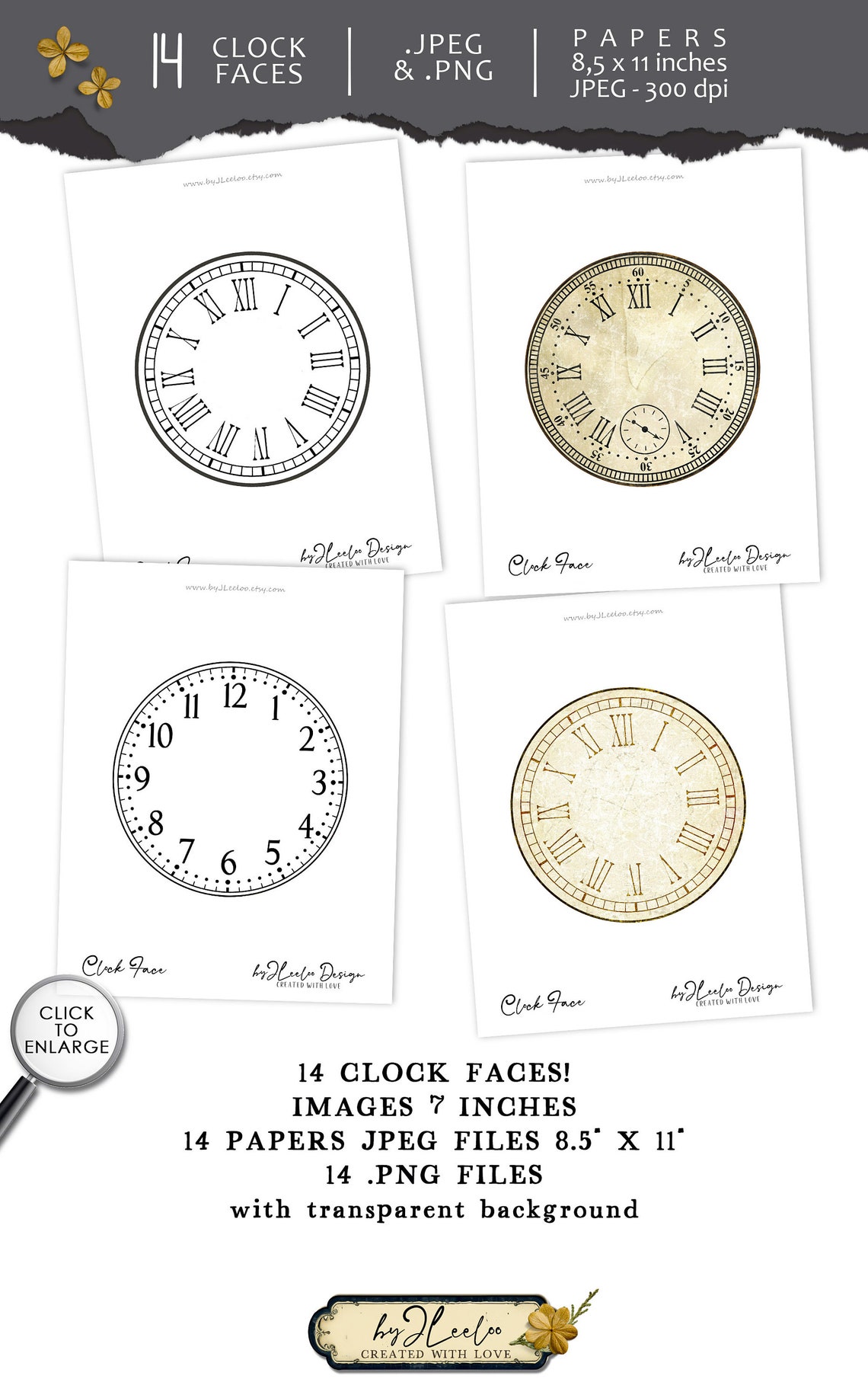 FACE CLOCK 7 Inch Circle Printable | Vintage Jpeg Clock Clipart Vintage ...