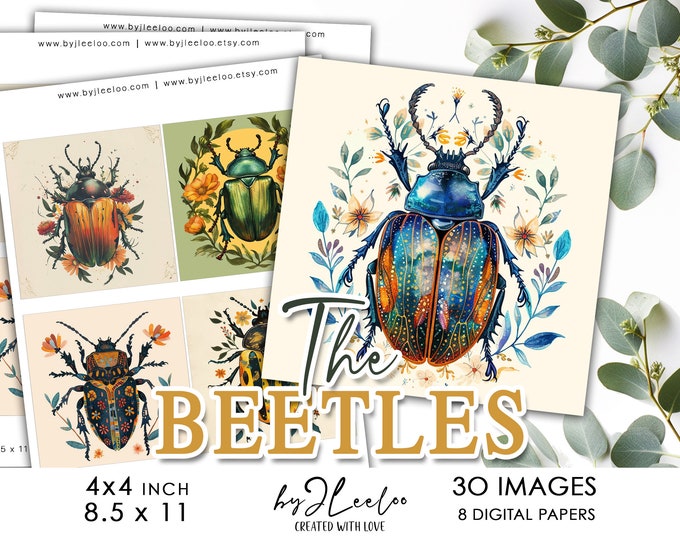 THE BEETLES 4x4 inch printable | Square supplies for coaster decoration mirror magnet and craft instant download diy | digital Label | qu609