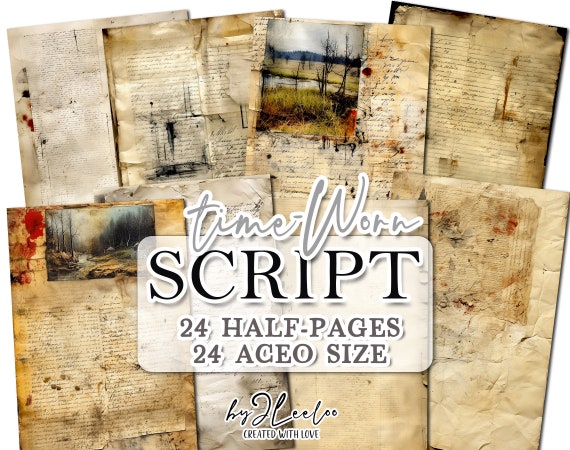 TIME-WORN SCRIPT half pages  printable | junk journal Mixed Media supplies | Distressed grunge dirty paper card making collage diary | pp677