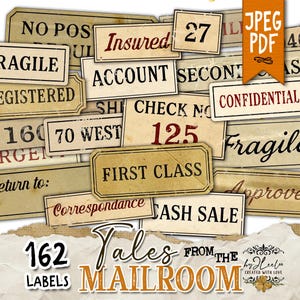 TALES From The MAILROOM / Etichette postali vintage per diari di scarto, scrapbooking, effimeri, collage, tecniche miste, posta ordinaria / tl332
