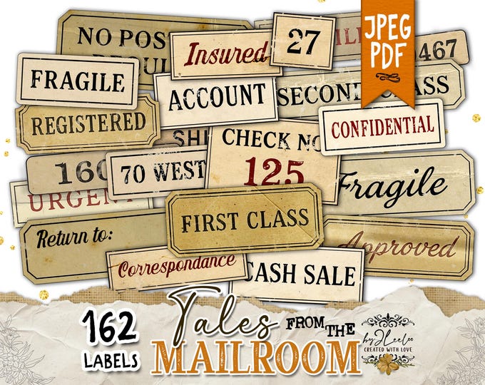 TALES From The MAILROOM | Vintage Postal Labels for Junk Journals, Scrapbooking, Ephemera, Collage, Mixed Media, Snail Mail | tl332
