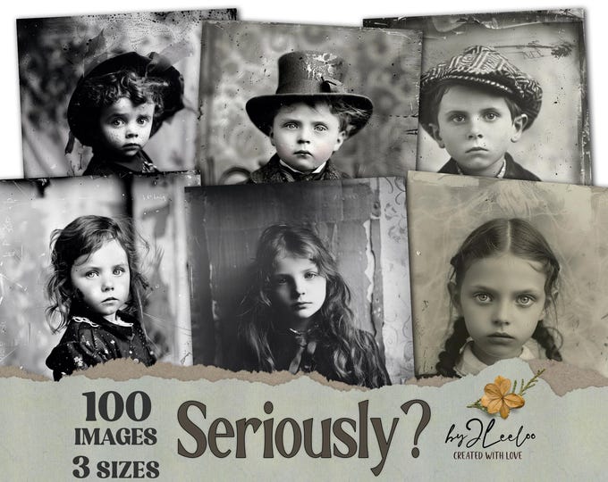 SERIOUSLY? Collection 100 ephemera children photos printable | 3 size card Mixed media junk journal | Crafting bundle Commercial Use | cp025
