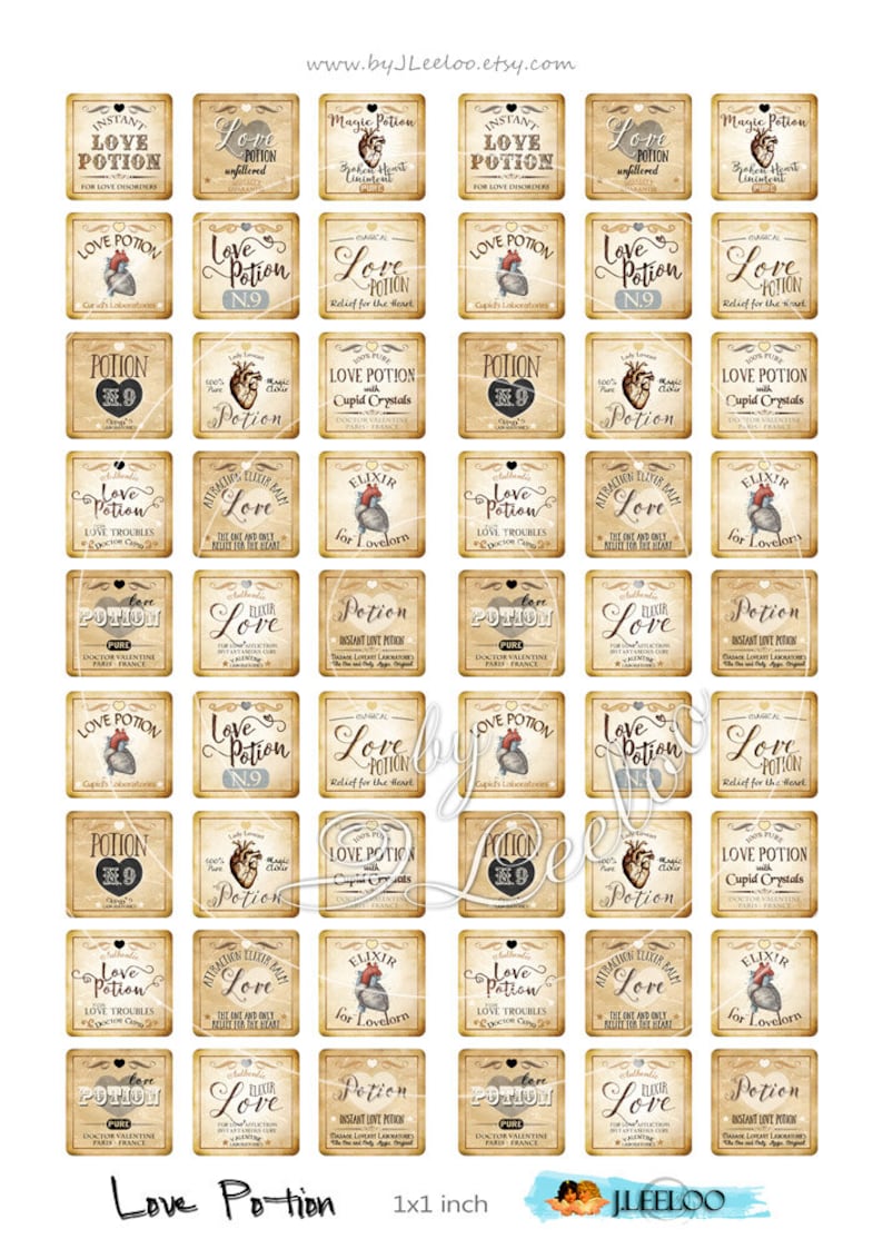 love potion 1x1 inch vintage digital image steampunk labels etsy