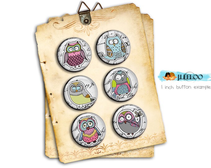 Digital printable OWL 1.313 inch 1.629 button machine hand drawing clipart fantasy magnet pendant instant download printable tn407