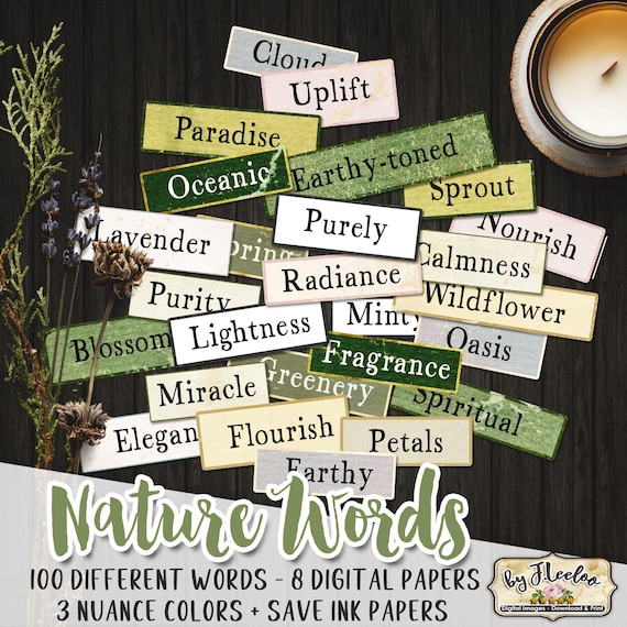 NATURE WORDS labels printable positive words | vintage ephemera junk journal diary | instant download images digital collage sheet | tl255